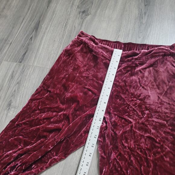 Sundance Pants Velvet Women XS Burgundy Pull On Elastic Waist Wide Leg Crushed - Picture 5 of 9